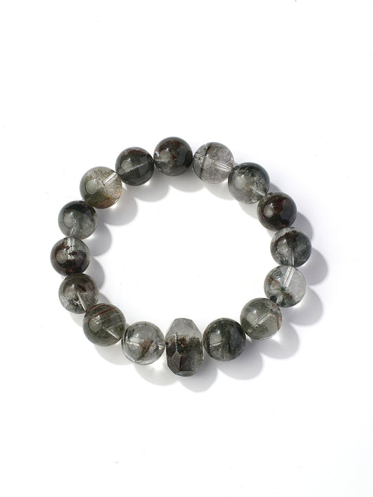 Dual-Phase Wood Element Green Phantom Quartz Bracelet
