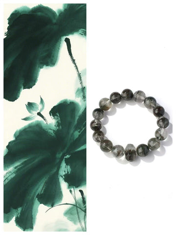 Dual-Phase Wood Element Green Phantom Quartz Bracelet